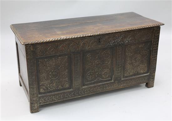 A late 17th century oak coffer, W.3ft 8in. D.1ft 7in. H.1ft 10in.